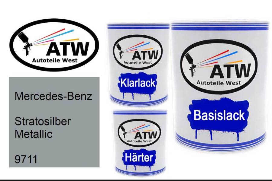 Mercedes-Benz, Stratosilber Metallic, 9711: 1L Lackdose + 1L Klarlack + 500ml Härter - Set, von ATW Autoteile West.